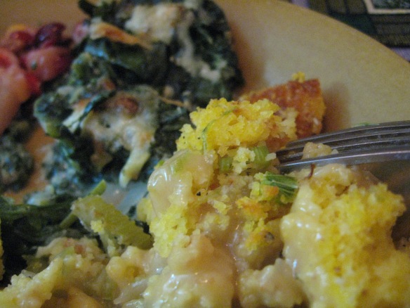 Thanksgiving with kale au gratin in the background.